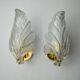 Pair of frosted leaf sconces, murano glass, italy, 1970