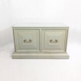 Neoclassical Duck Egg Cabinet Sideboard On Plinth 1970s USA Blue Brass Chinoiserie Retro Vintage