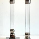 Vintage lucite and silver metal candle holders