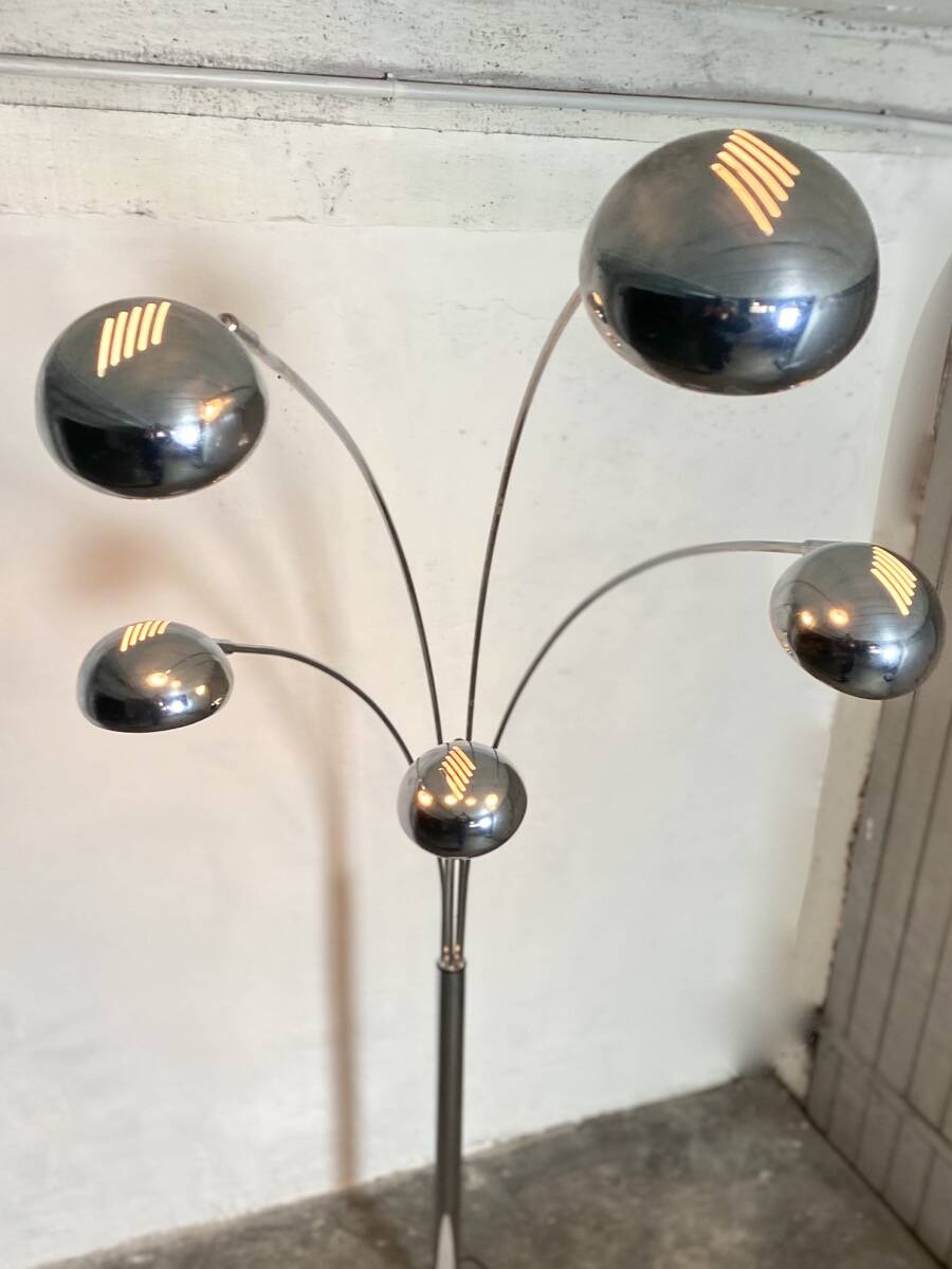Space Age 5-arm floor lamp in chrome and marble, 1970-80