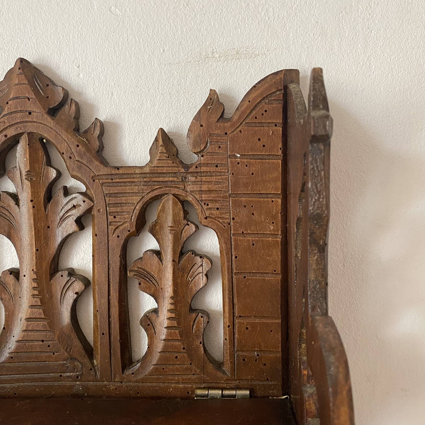 antique wall shelf gothic style openwork wood