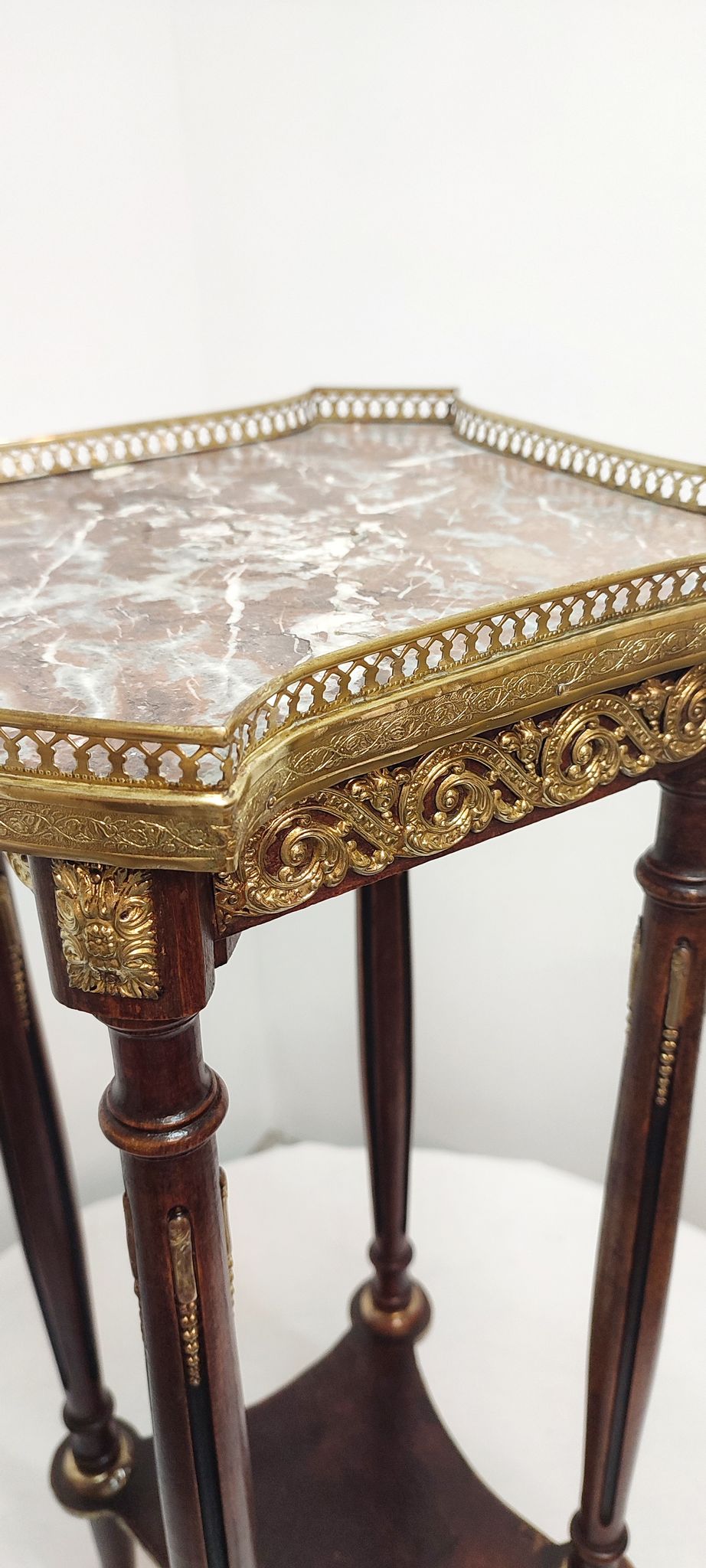 Auxiliary table made of wood, marble and brass, France 1950