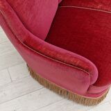 1970s, Danish vintage 2 seater "Banana" sofa, cherry-red velour, original very good condition.
