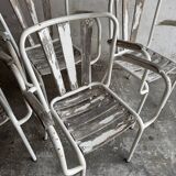 Ensemble de 4 chaises de jardin vintage en métal blanc et bois avec structures tubulaires en acier