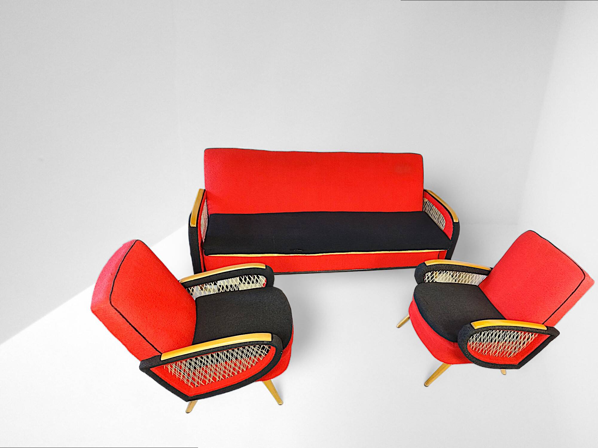 Ensemble de salon Vintage Rockabilly, canapé convertible et fauteuils.