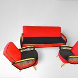 Vintage Rockabilly living room set, sofa bed and armchairs.