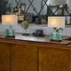 Pair of brutalist lamps in raw glass and beige shades, 1960s