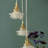 Vintage triple tulip pendant light in frosted glass in the shape of flowers