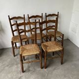 5 oak and straw chairs