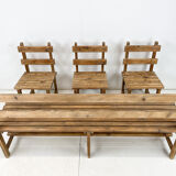 Vintage Wooden Dining Set of Bench & 3 Chairs