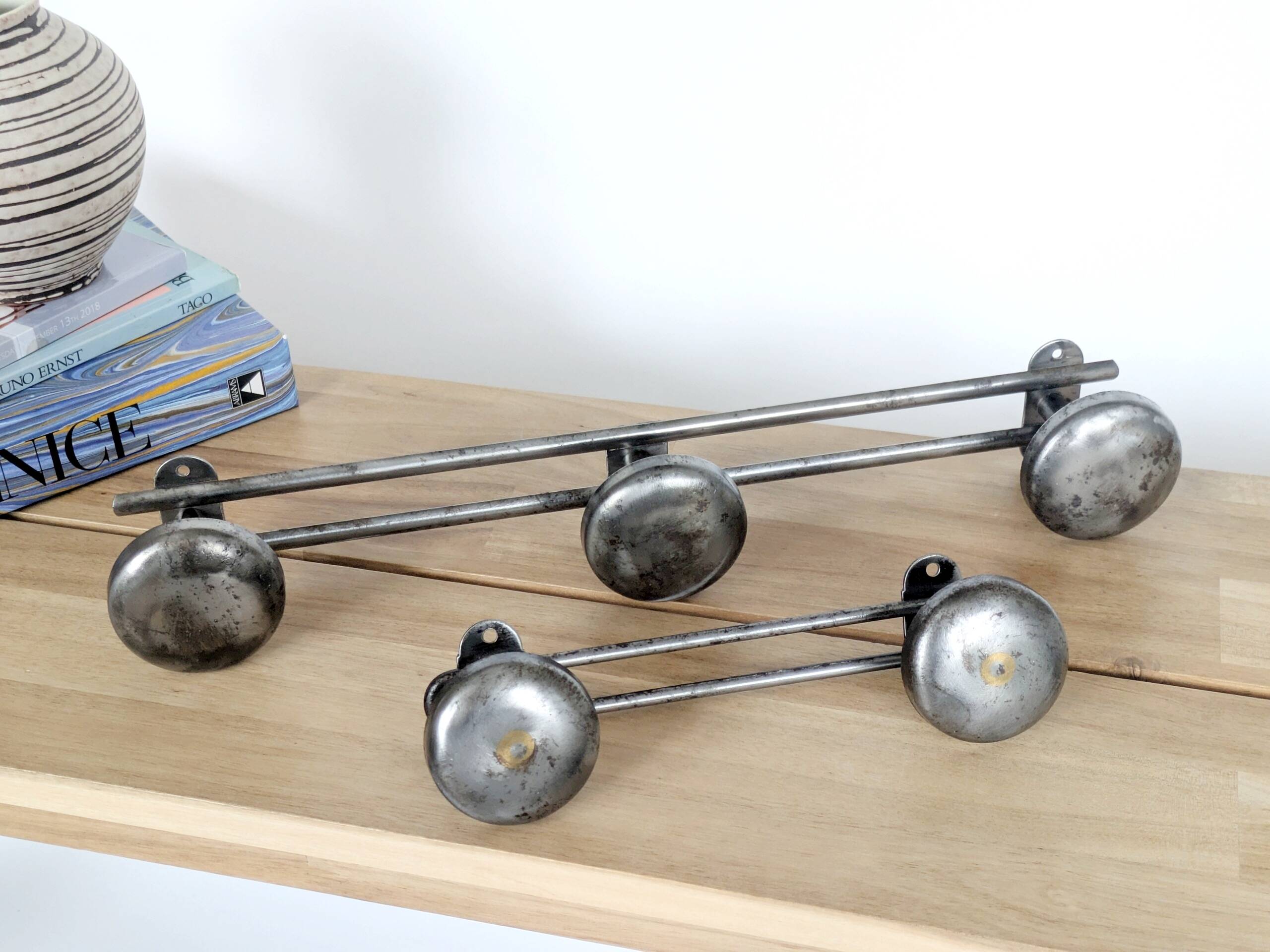 Pair of wall hooks in steel, industrial style, 1950s
