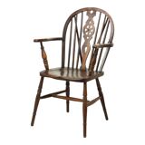 Chaise Windsor ancienne en bois de hêtre et d'orme avec dossier à roulettes, XIXe siècle