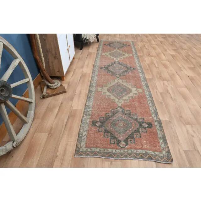 Turkish Vintage Runner 70's Runner, Geometric Runner 100x360