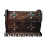 Wooden box, baroque style, wood and iron