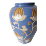 Glazed stoneware vase – floral decoration in relief – Keramis style – 1970s