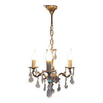20th century gilded bronze chandelier with tassels, 3 lights