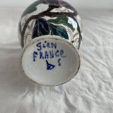 Gien earthenware vase, Peony model, vintage, polychrome floral decoration