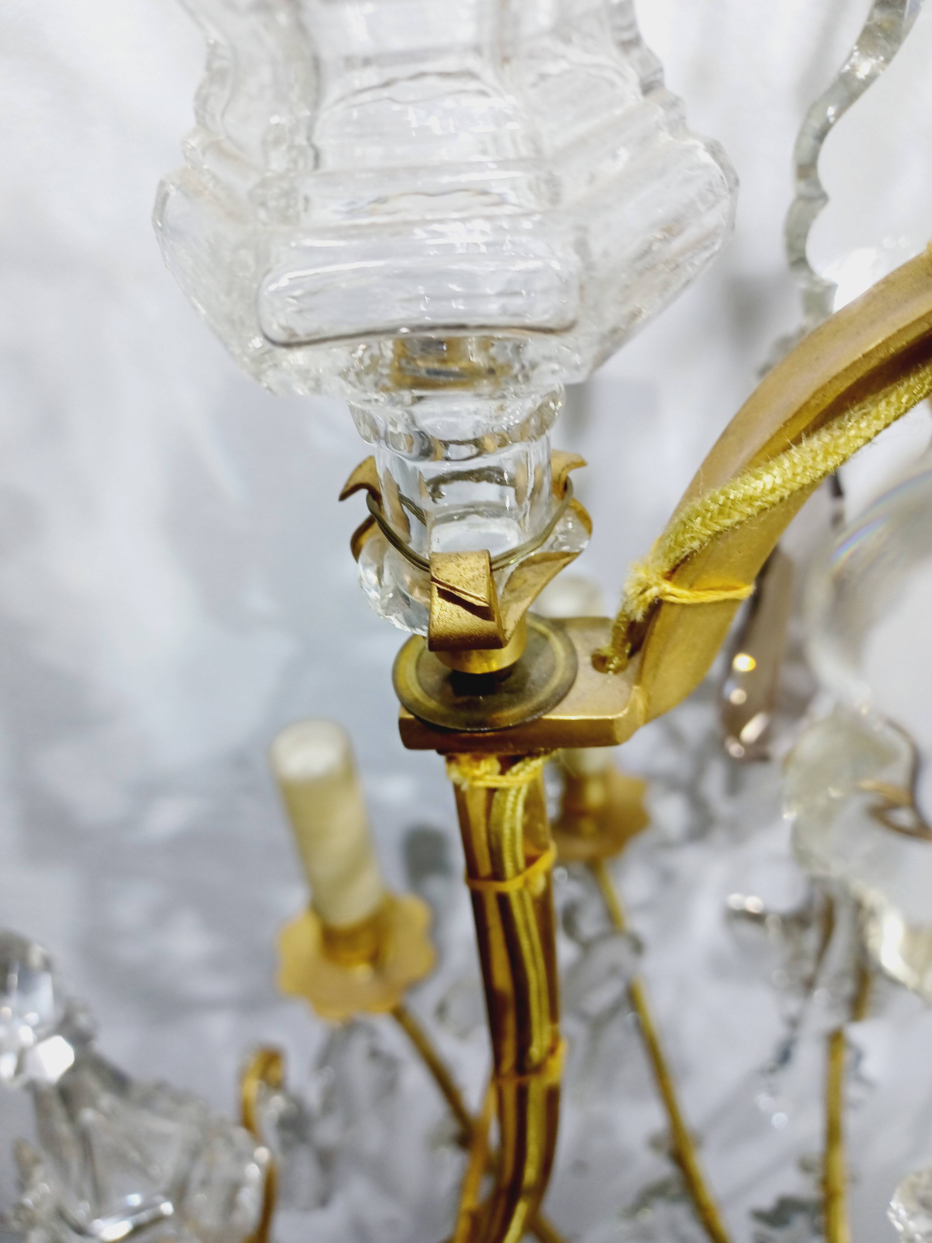 12-light bronze and crystal cage chandelier