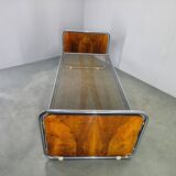 Bauhaus Tubular Steel Bed with Walnut Panels, Czechoslovakia, 1930s