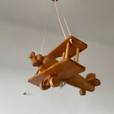 Vintage pine airplane pendant light