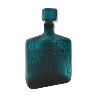 Vintage bottle of moulded glass, relief patterns, duck green, 1960s-1970s