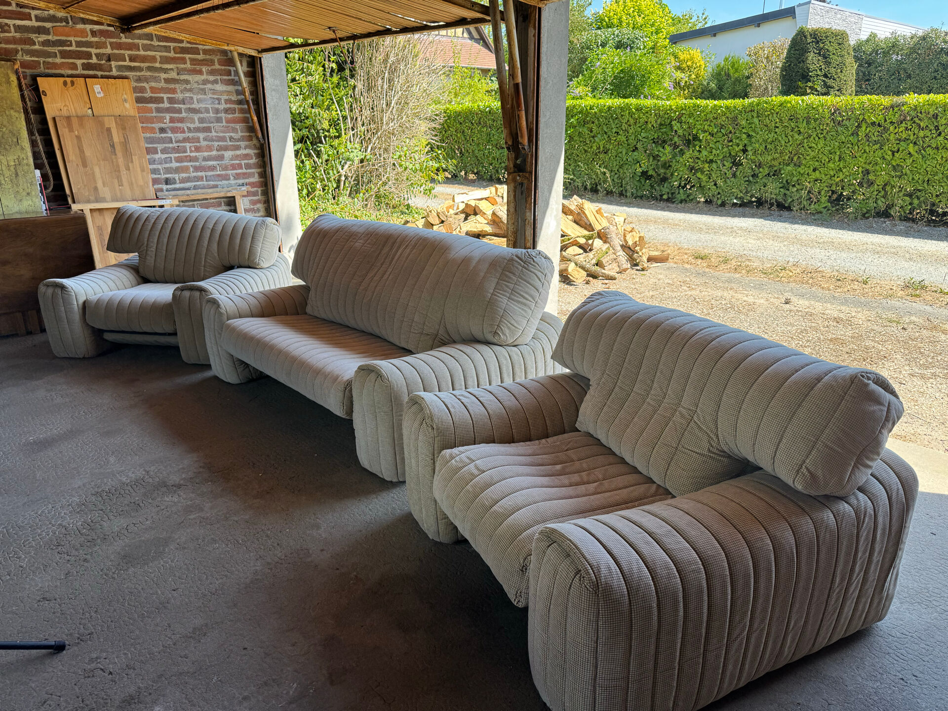 Rare salon vintage Ligne Roset – Made in France – Canapé & 2 fauteuils