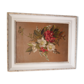 Table Oil on Wood "Christmas Roses" - Early 20th