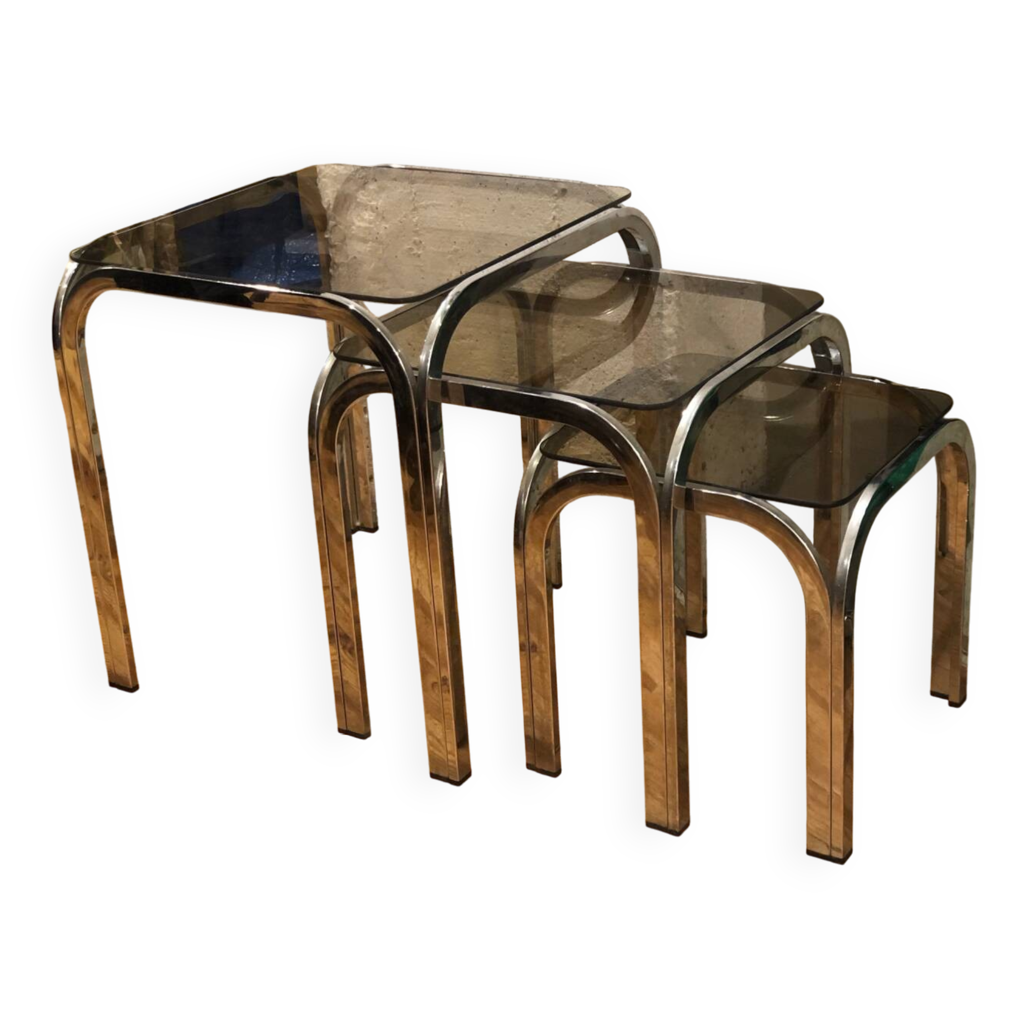Chrome and smoked glass nesting tables
