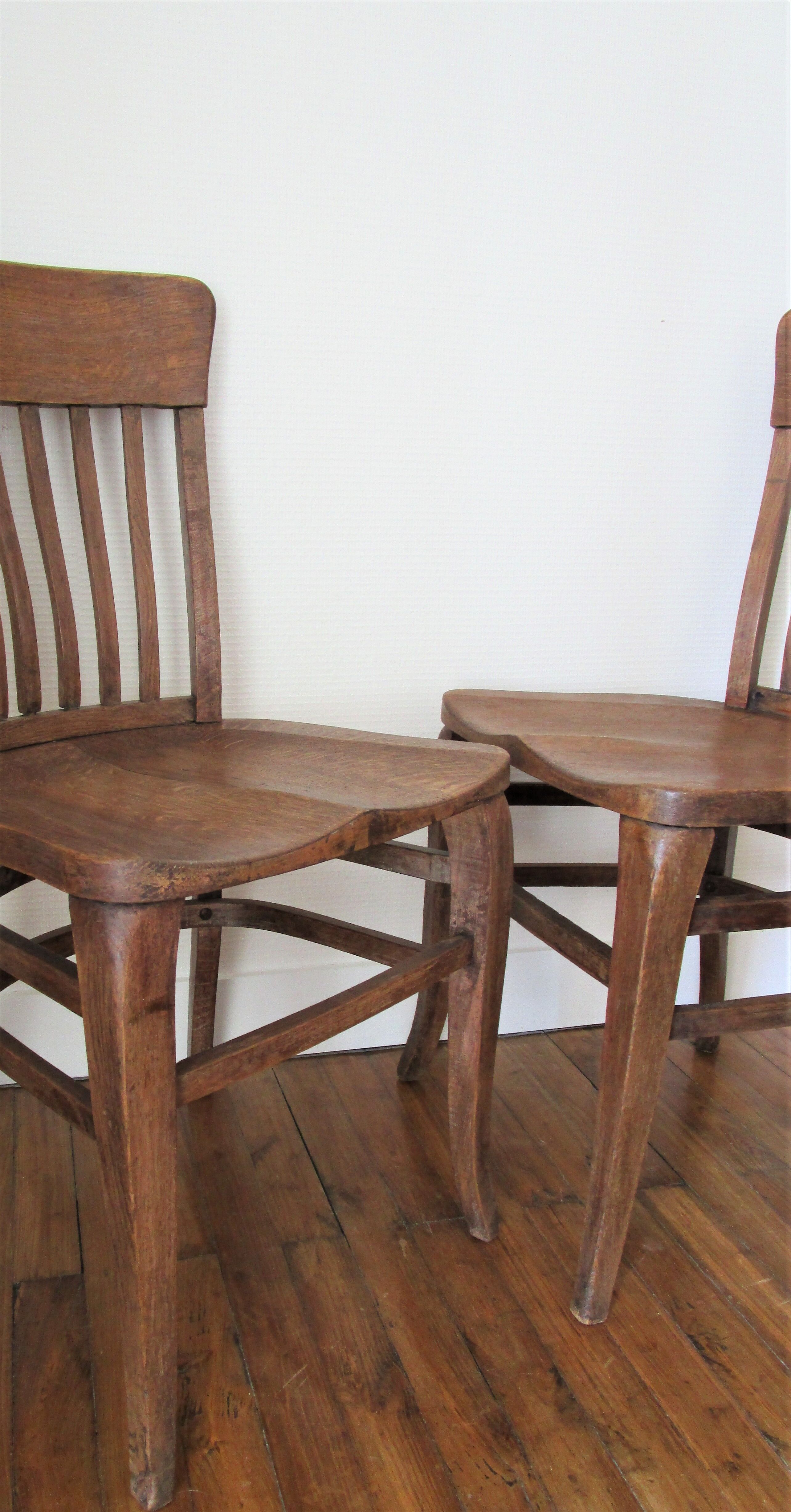 Two chairs solid oak patinated early twentieth century