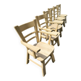 Série de 2 fauteuils et 4 chaises brutalistes en chêne massif naturel
