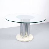 Italian marble dining table, chrome steel and glass, 70s