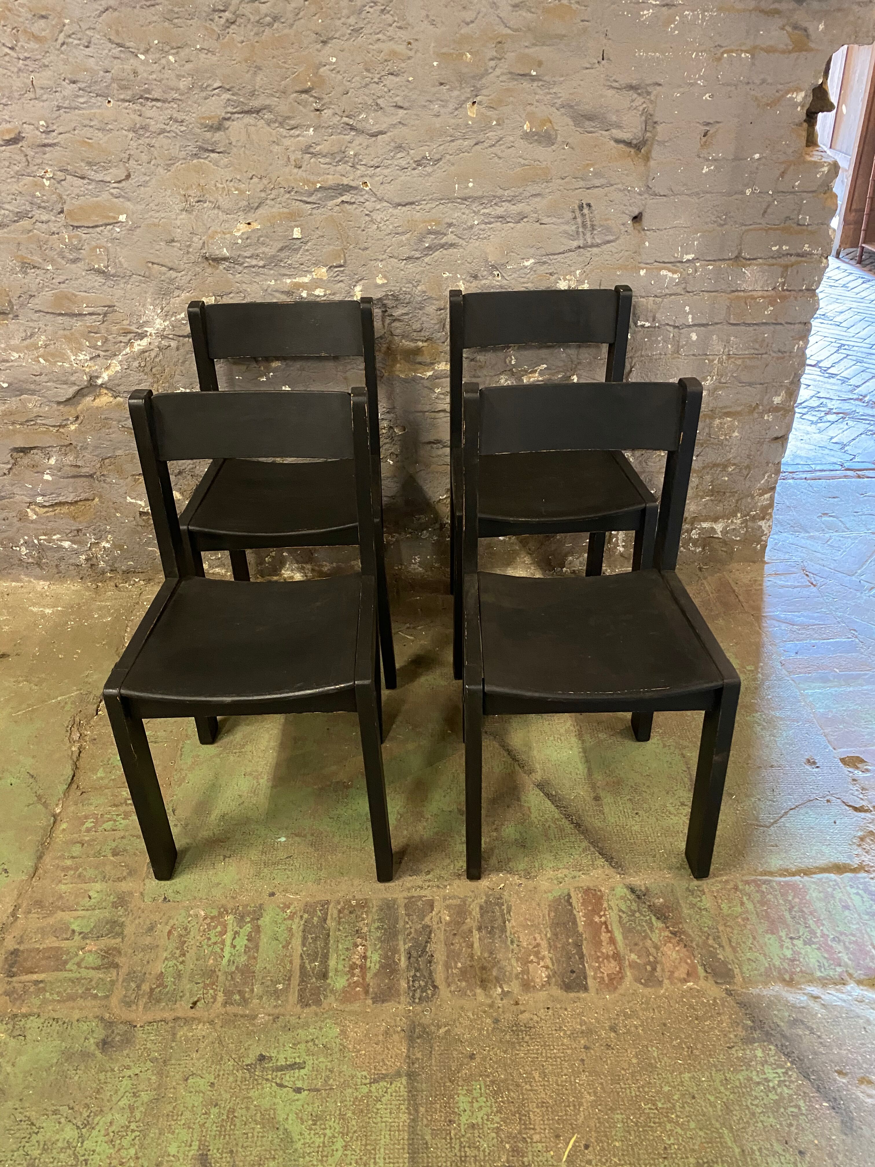 4 vintage 1960 black chairs