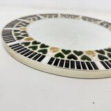 Vintage ceramic mosaic heard tile round mirror , 1970s