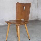 Series of four vintage brutalist wooden chairs 1960