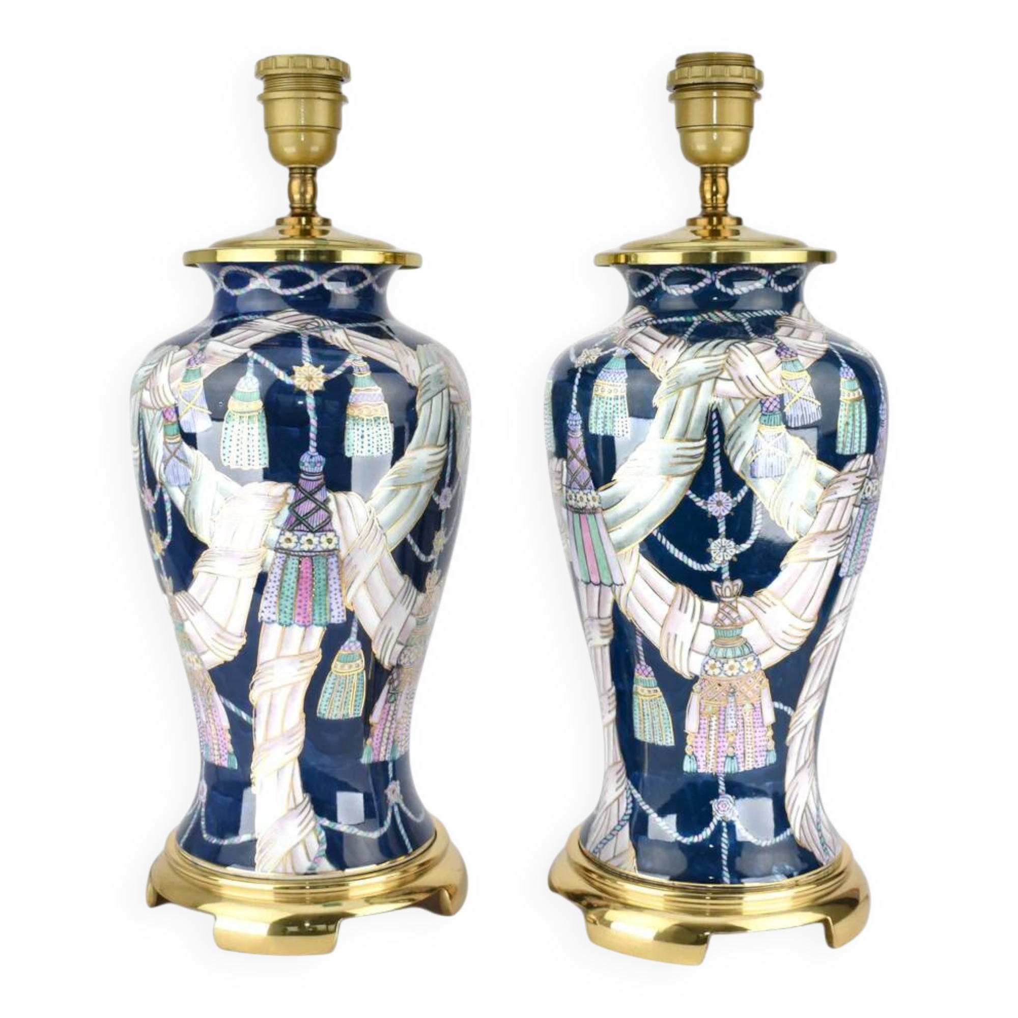 1980s set of Chinese porcelain table lamps