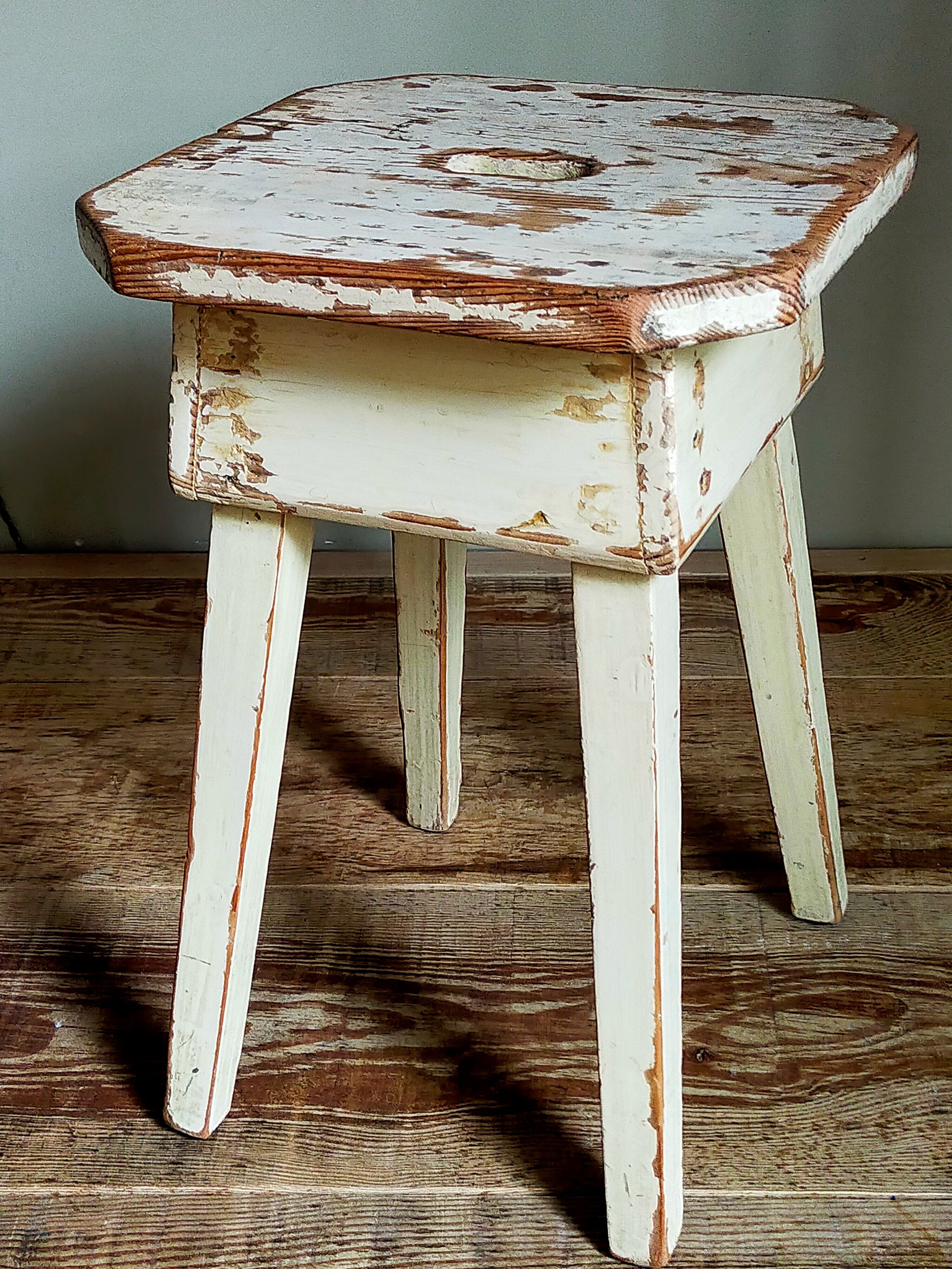 Workshop stool in antique patinated solid wood