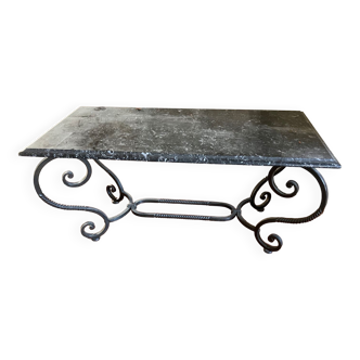 Marble and wrought iron coffee table