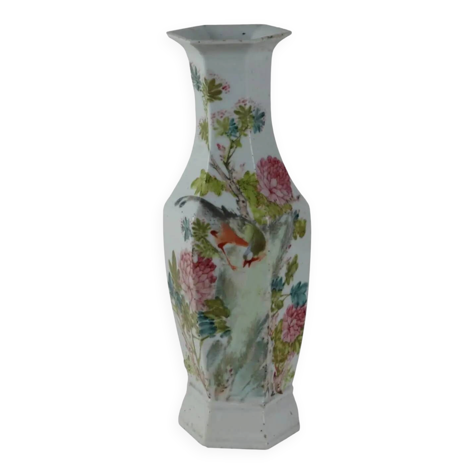 Antique hexagonal baluster vase in glazed porcelain, China, 1910-1920