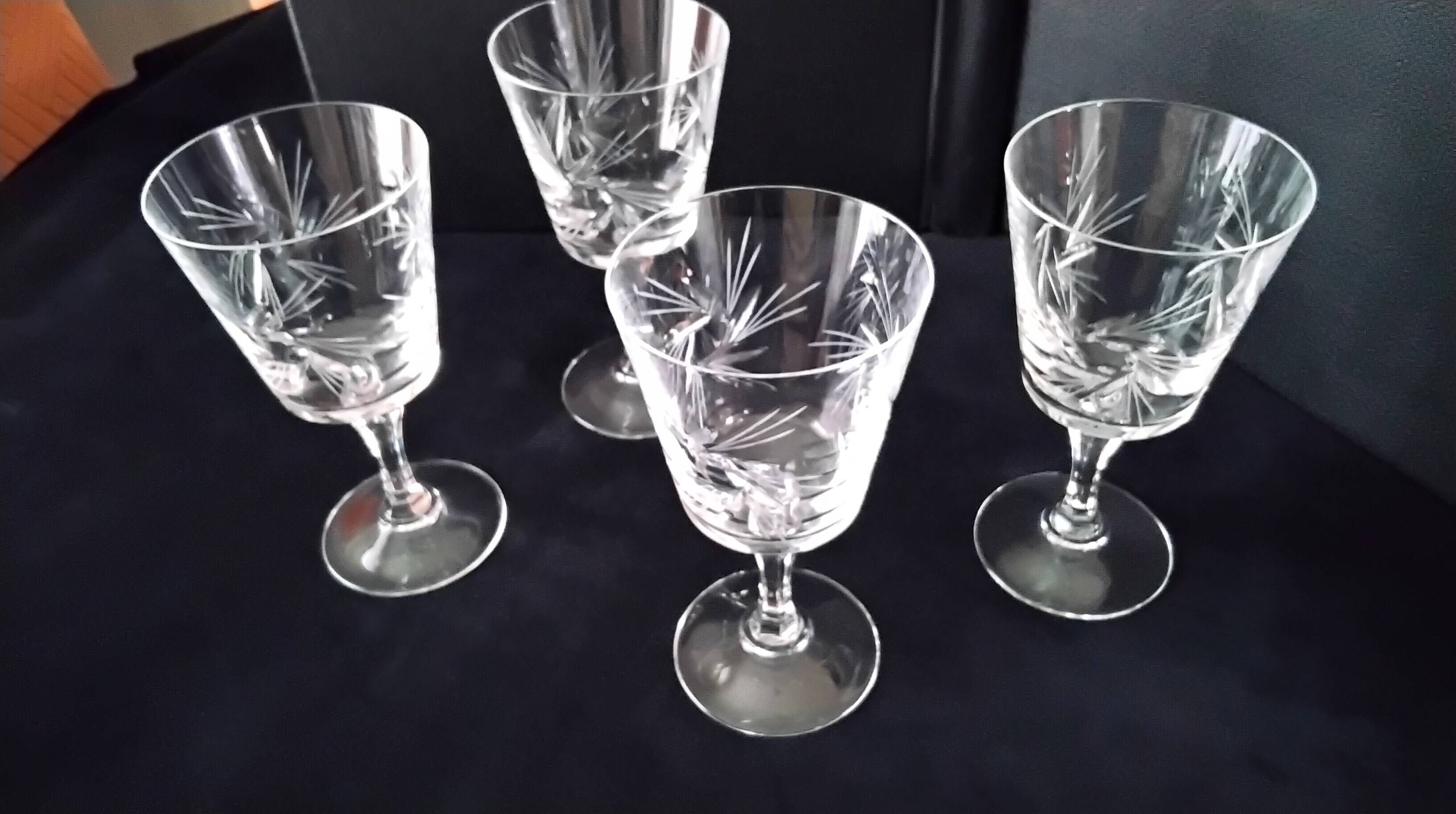 4 crystal wine glasses (Bohemian?)