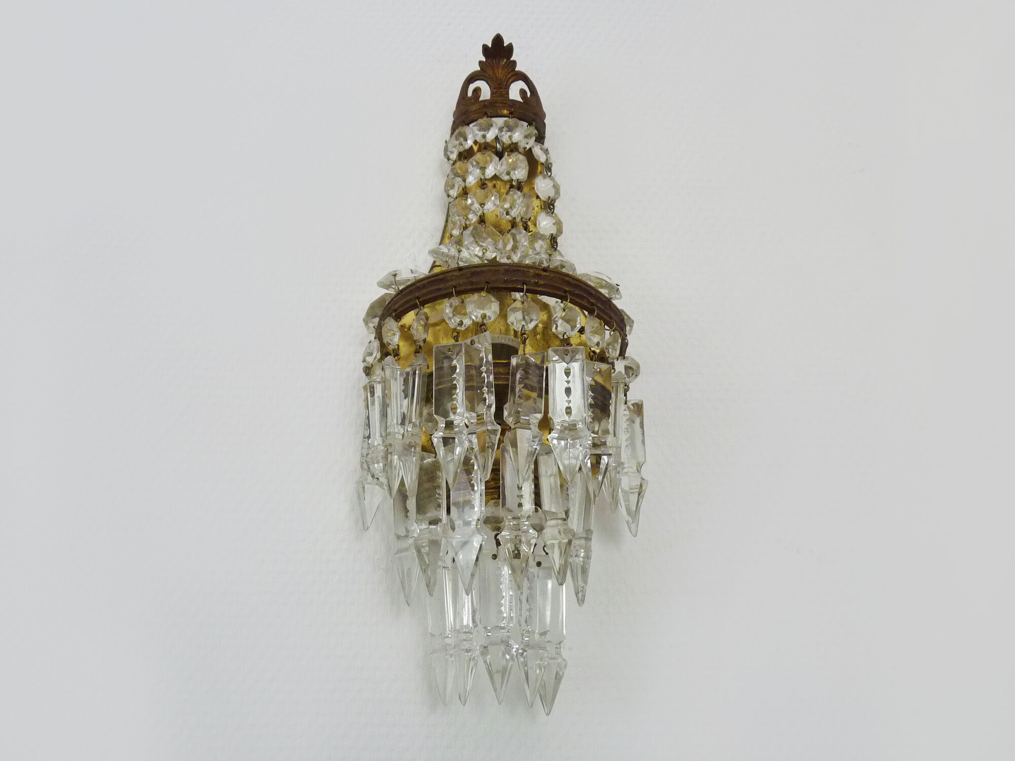 Old vintage bronze hot air balloon wall lamp with glass grapevines. Year 50 60