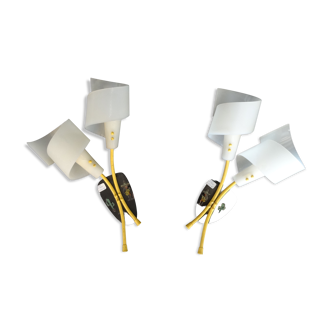 Pair of 70s wall lamps with two lights, Maison Delmas
