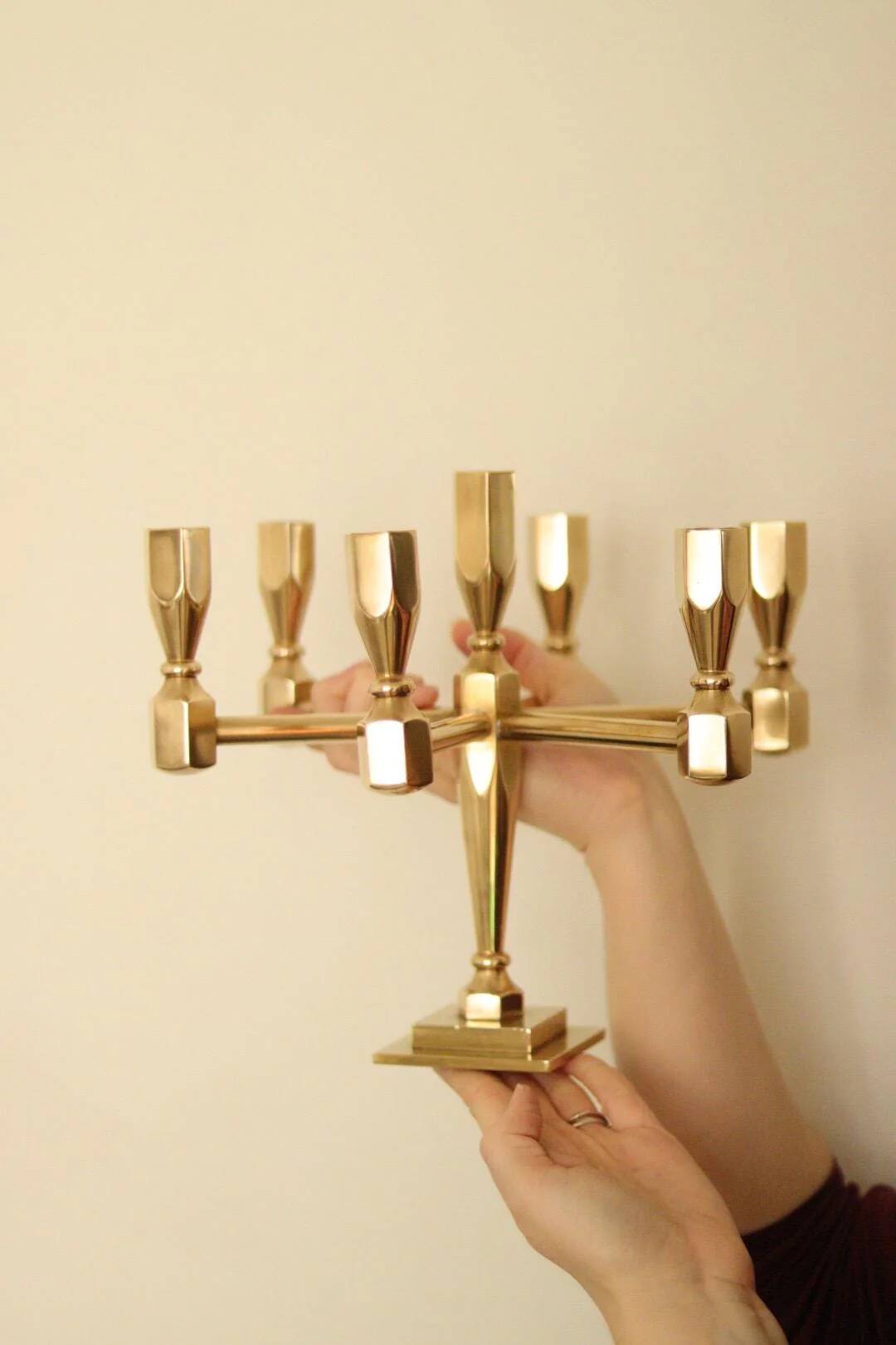 Swedish vintage brass seven arm candelabra by Gusum
