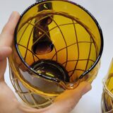 Vintage orangeade service in amber blown glass and wicker