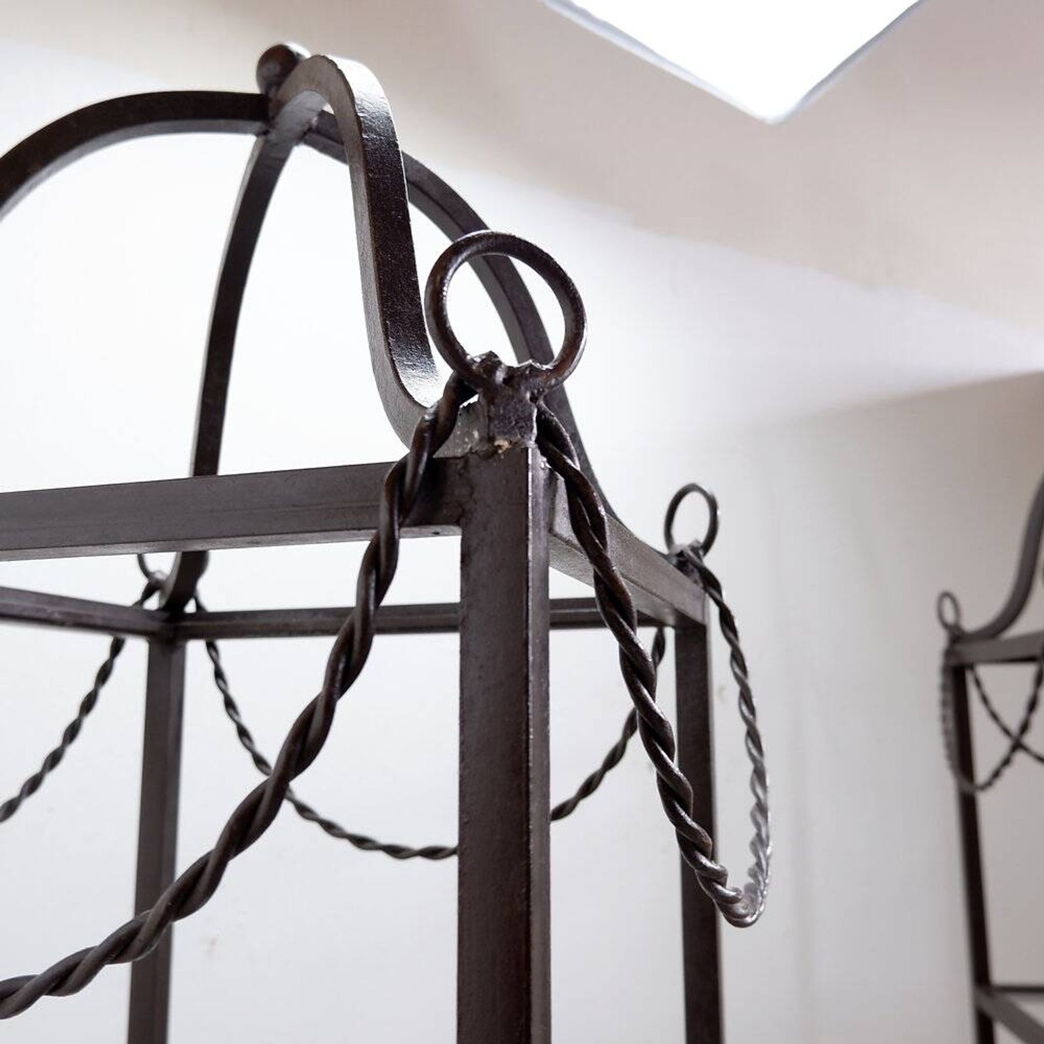 Pair of vintage pagoda-style shelves in black metal