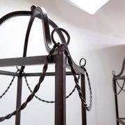 Pair of vintage pagoda-style shelves in black metal