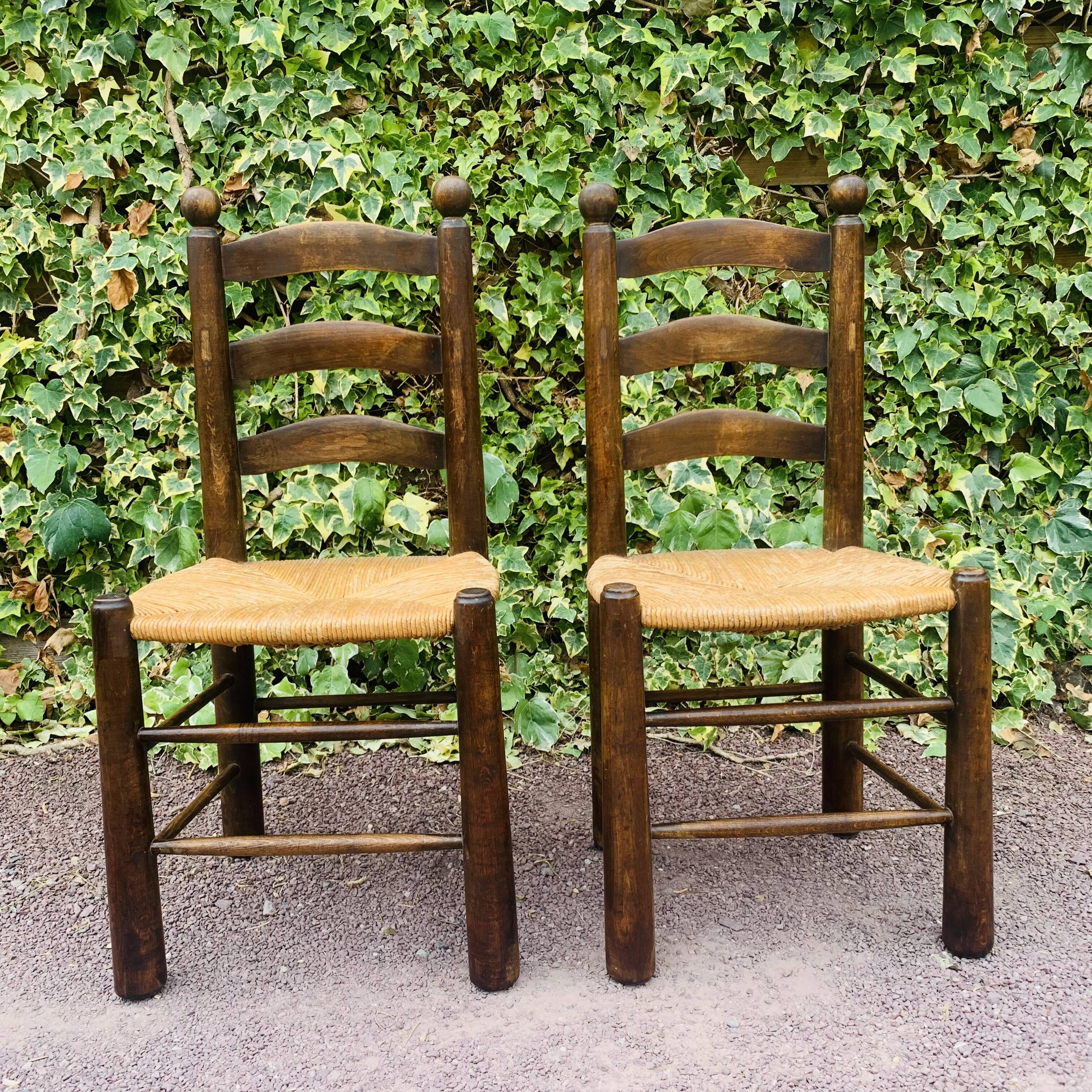Paire de chaises bois et paillage
