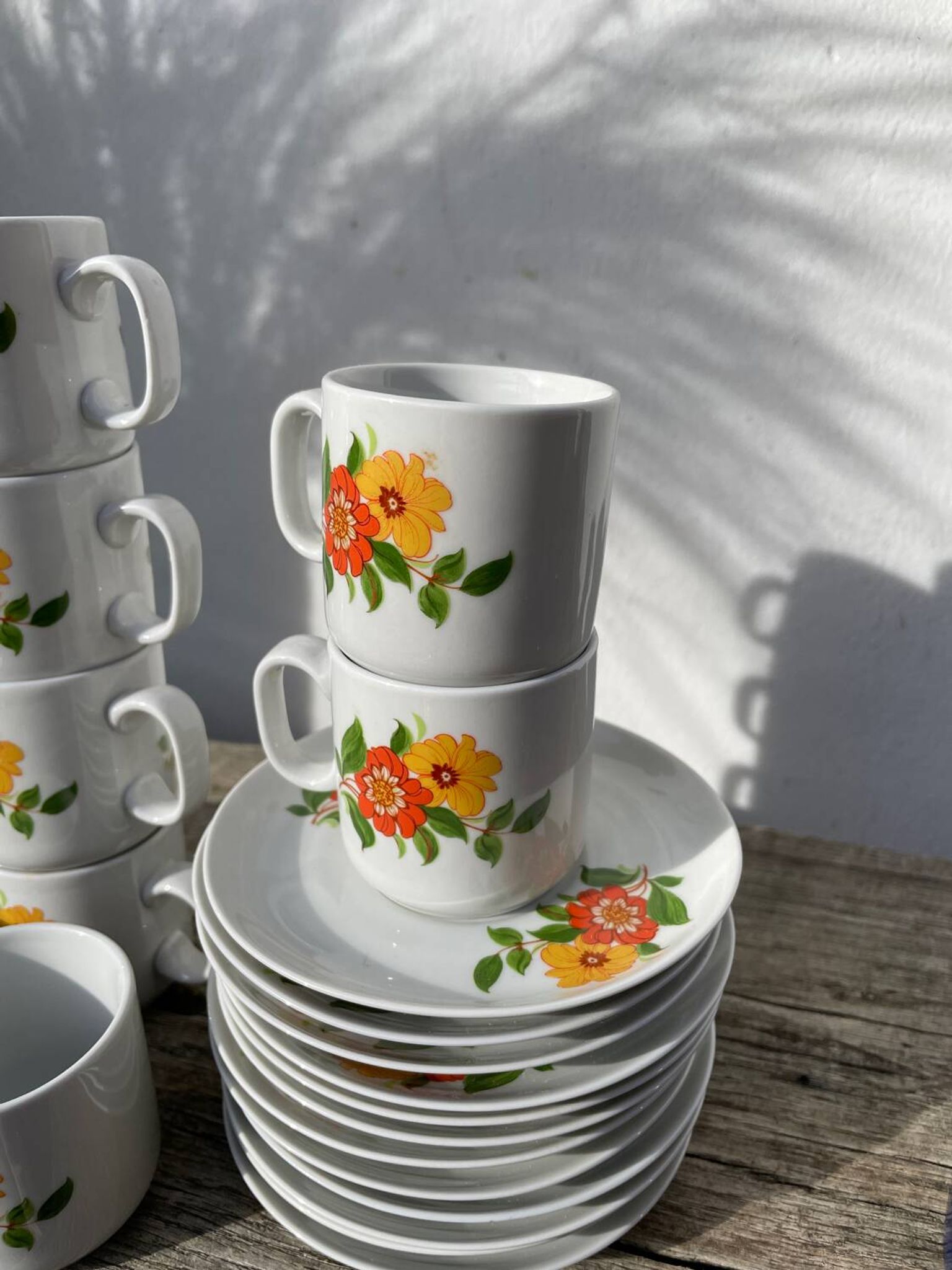 12 porcelain coffee cups with flowers, 1960s-1970s