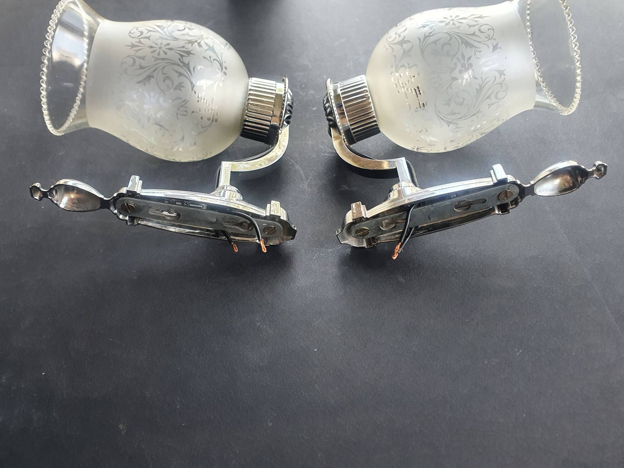 Pair of chrome wall sconces vintage bathroom