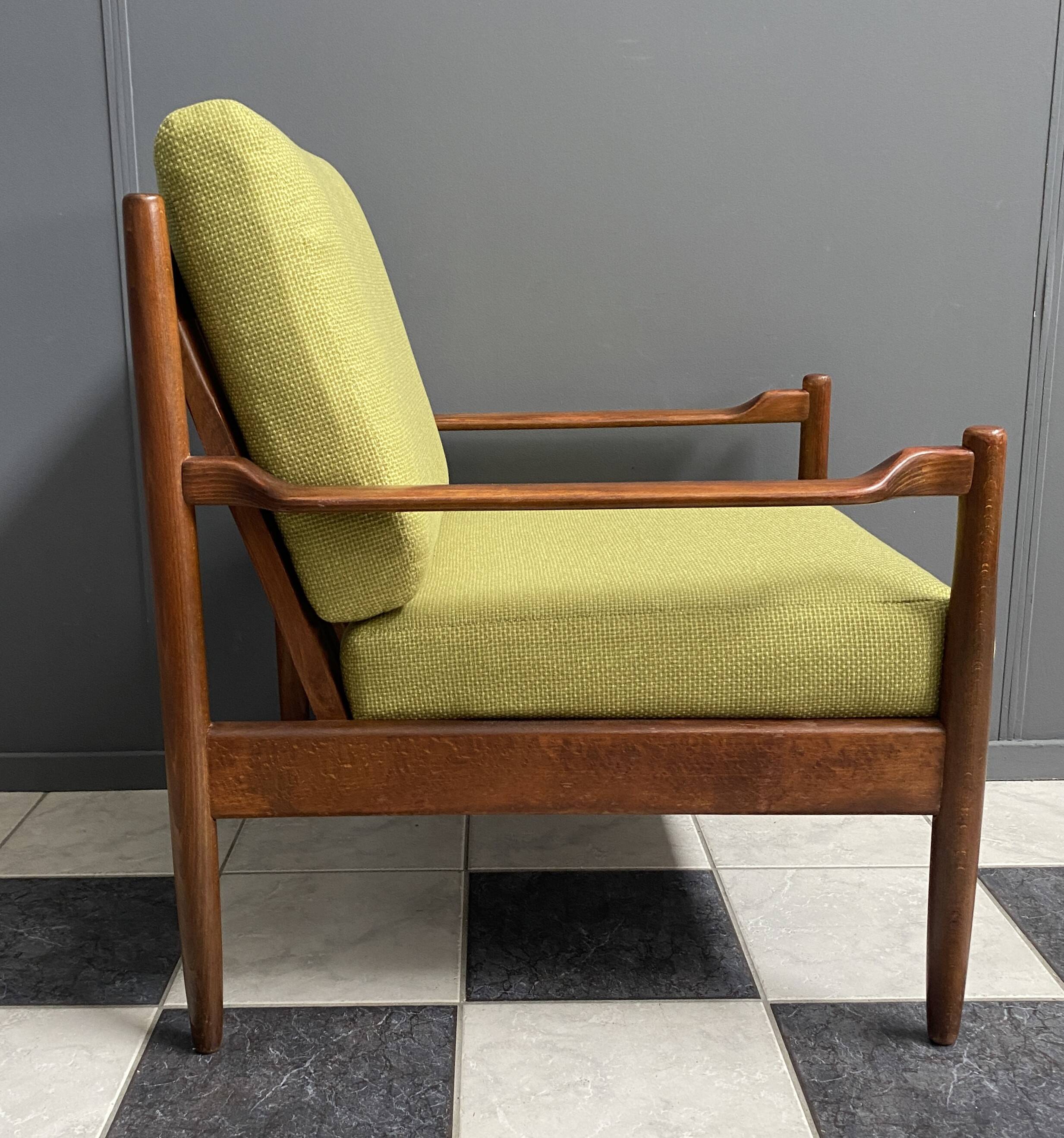 Yellow fabric and wood relax chair 1960s