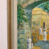 Original Swedish mid-century oil painting on panel "City" – Vintage and frame